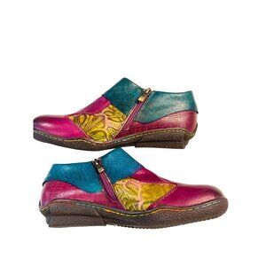 Socofy Size 38 US 7 Multicolor Floral Clogs Side Zip Shoes Retro Cosplay Flower